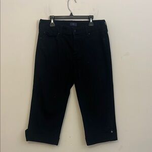 NYDJ Black Cropped Pants with Embellished Buttons on Hems Size 8 Petite